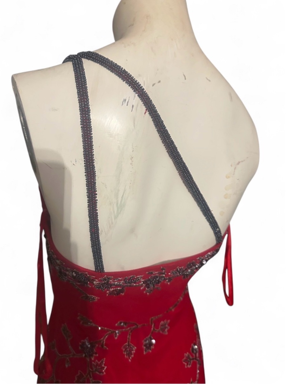 Vintage Scala Red maxi dress with black floral embroidery, 100% silk size XS - Picture 6 of 9